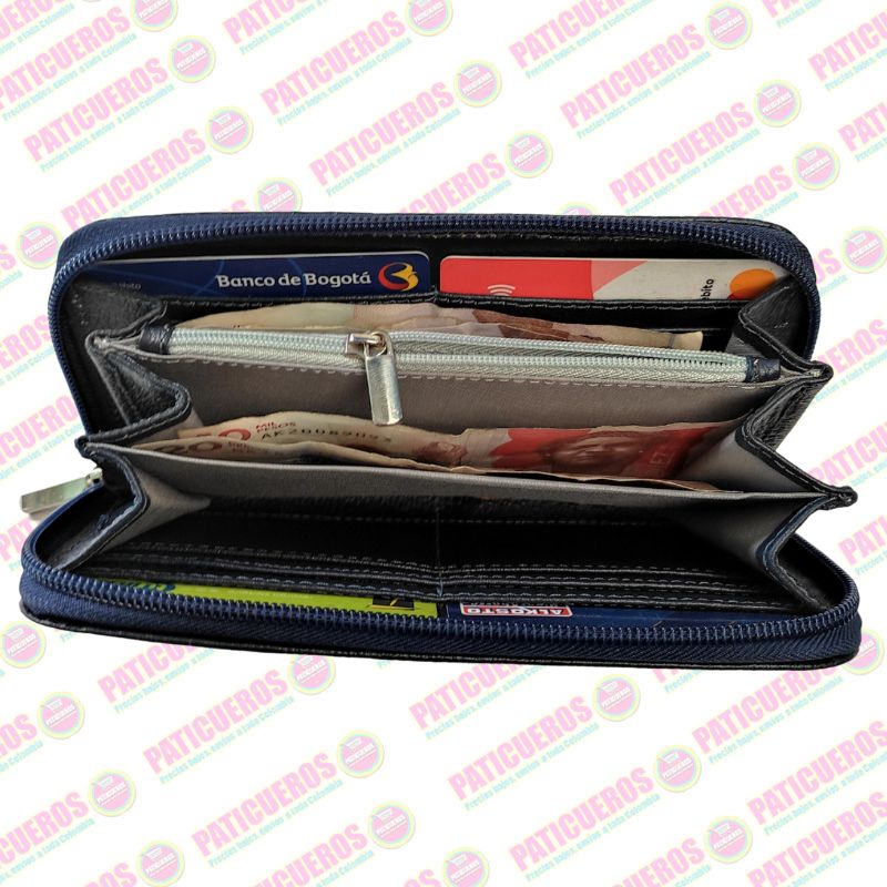 Billetera Cuero Bovino Colombiana Cremallera Cierre Mujer Dama Bolsillo Celular