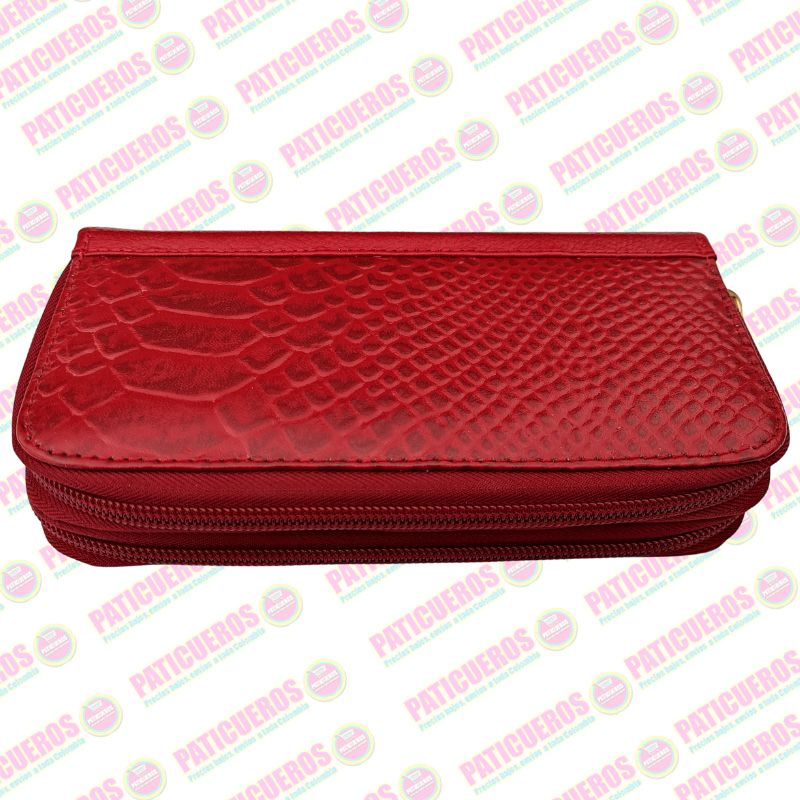 Billetera Larga de Cuero para Mujer con Doble Cremallera y Porta Celular