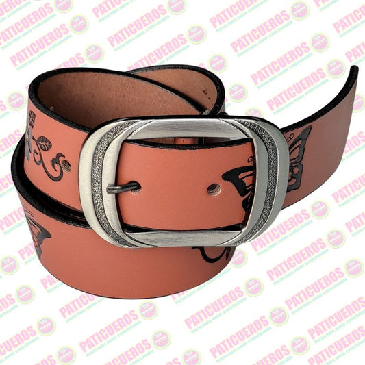 Correa Con Grabado En Cuero Para Mujer Cinturón De Dama 3,5 Centímetros De Ancho