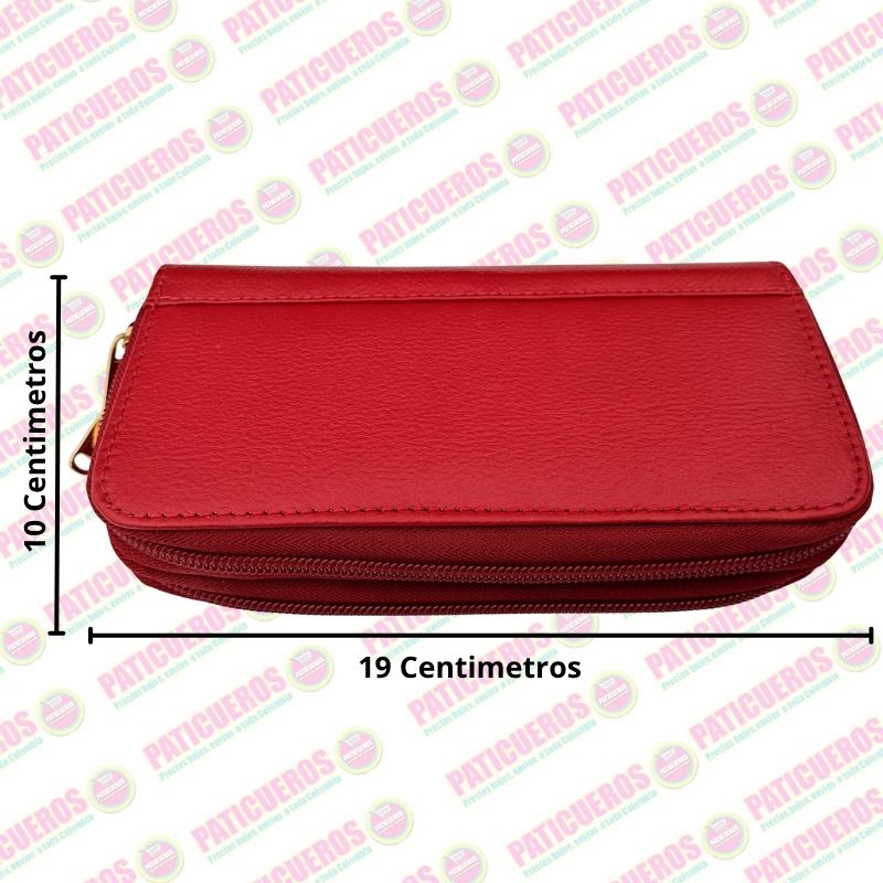Billetera Larga de Cuero para Mujer con Doble Cremallera y Porta Celular