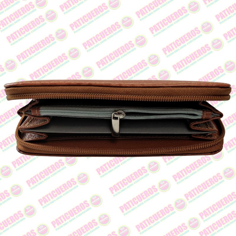 Billetera Cuero Bovino Colombiana Cremallera Cierre Mujer Dama Bolsillo Celular