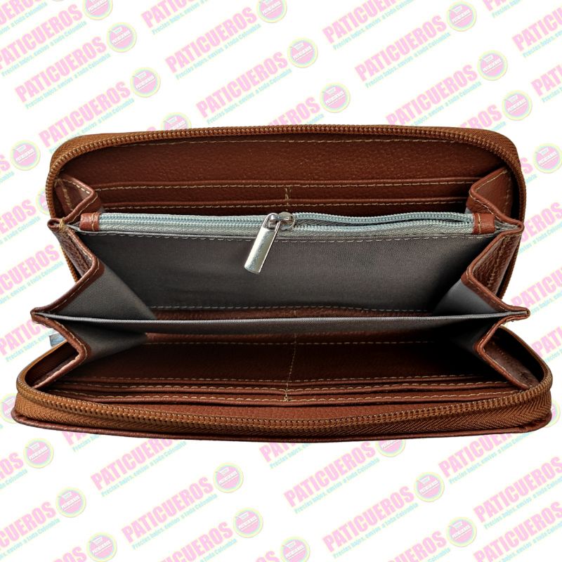 Billetera Cuero Bovino Colombiana Cremallera Cierre Mujer Dama Bolsillo Celular