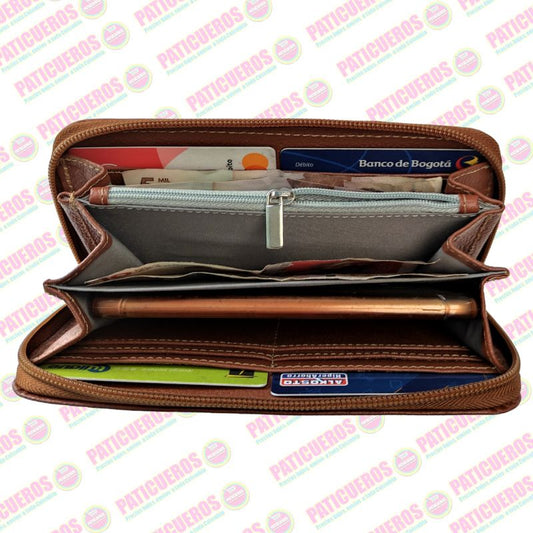 Billetera Cuero Bovino Colombiana Cremallera Cierre Mujer Dama Bolsillo Celular