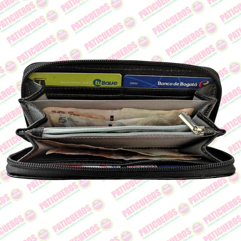 Billetera Cuero Bovino Colombiana Cremallera Cierre Mujer Dama Bolsillo Celular