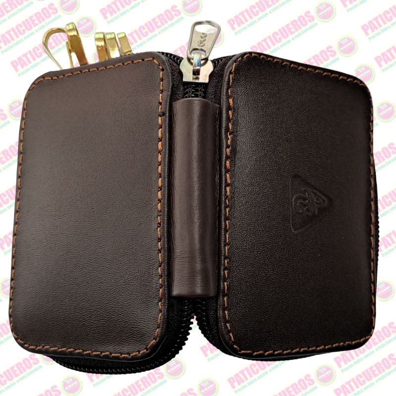 Porta Llaves de Cuero Nappa con Monedero Interno
