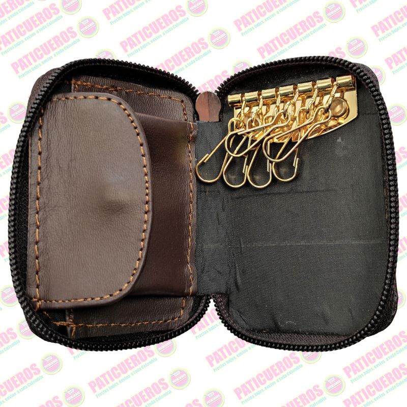 Porta Llaves de Cuero Nappa con Monedero Interno