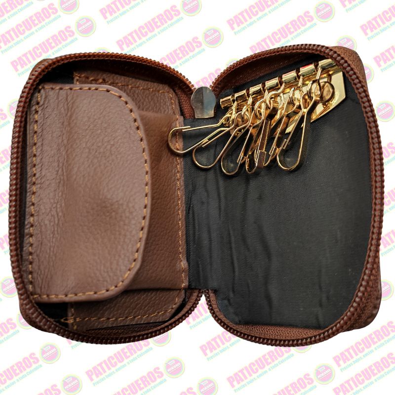 Porta Llaves de Cuero Nappa con Monedero Interno