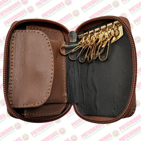 Porta Llaves de Cuero Nappa con Monedero Interno