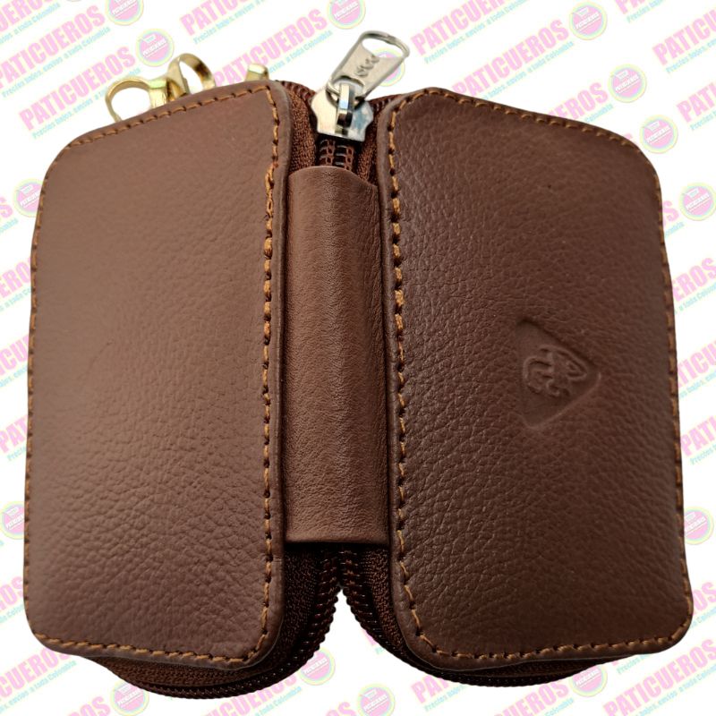 Porta Llaves de Cuero Nappa con Monedero Interno