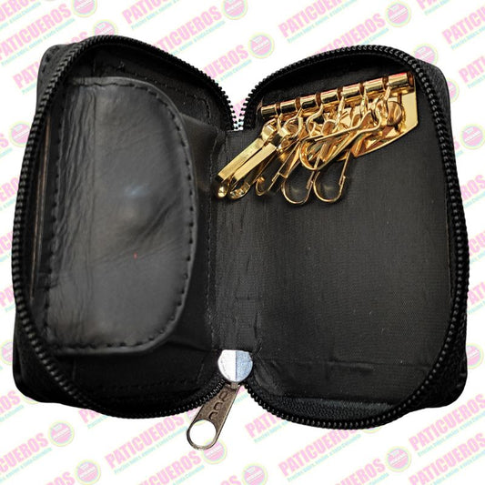 Porta Llaves de Cuero Nappa con Monedero Interno