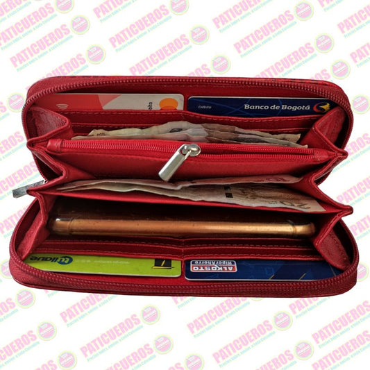 Billetera Cuero Bovino Colombiana Cremallera Cierre Mujer Dama Bolsillo Celular