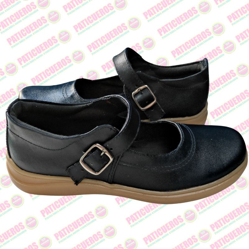 Zapatos En Cuero Negro Estilo Mafalda Para Mujer