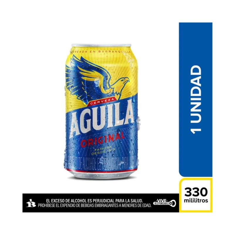 Cerveza Águila en Lata 330 ml - Unidad Individual, Sabor Refrescante