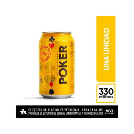 Cerveza Poker en Lata 330 ml - Unidad Individual, Sabor Refrescante