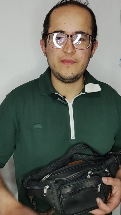 Canguro Riñonera Cuero Genuino Unisex Varios Bolsillos