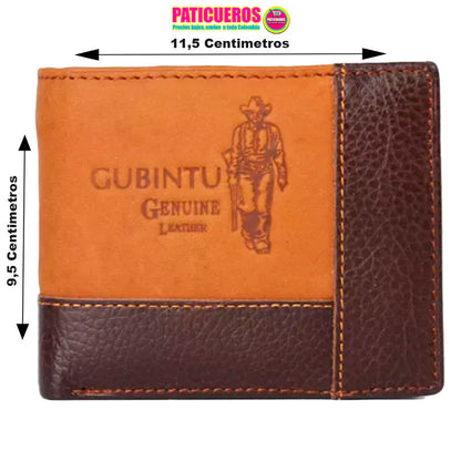 Billetera En Cuero Gubintu Importada 16 Bolsillos Hombre